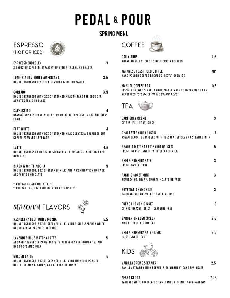 Cafe Menu Pedal & Pour